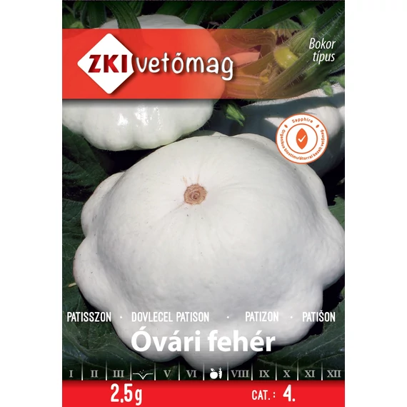 Patisszon vetőmag  2,5 g Óvári fehér  4 kat. ZKI 